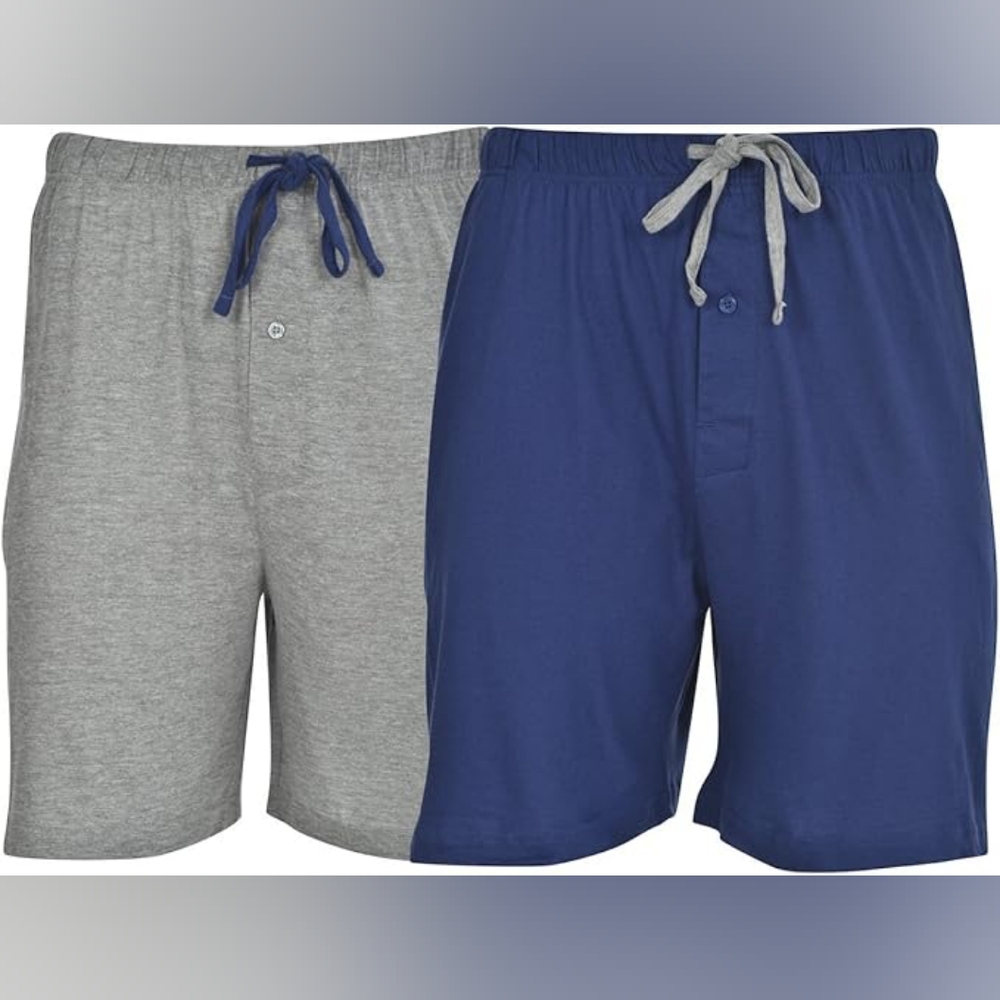 Hanes Men’s2-Pack Cotton-Rich Jersey Blend Knit Short,7.5"Inseam Blue Depth/Gray